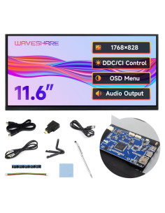 Pantalla Táctil Capacitiva 11.6" Waveshare 1768x828 HDMI Type-C