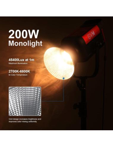 GVM PRO SD200B Luz de Video LED 200W Bi-Color 2700K-6800K
