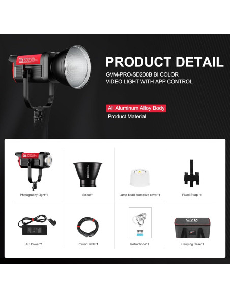 GVM PRO SD200B Luz de Video LED 200W Bi-Color 2700K-6800K