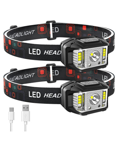 Linterna Frontal Recargable JNDFOFC 2 Paquetes 14 Modos LED