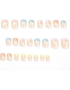 Uñas Falsas Acrílicas Cortas Hkanlre 24PCS Diseño Floral 2