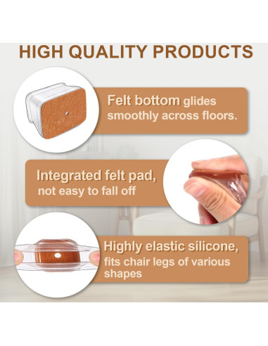 28 Protectores de Piso Silicona para Patas de Silla Rectangulares