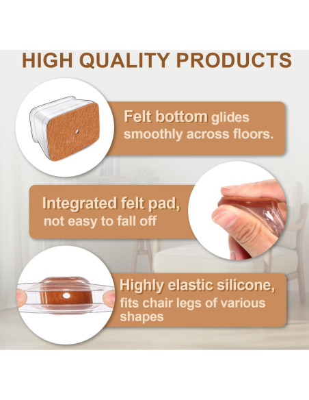 28 Protectores de Piso Silicona para Patas de Silla Rectangulares