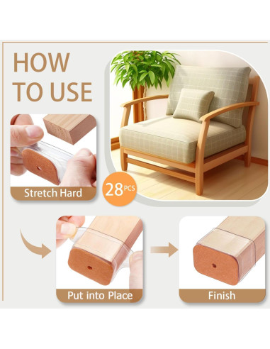 28 Protectores de Piso Silicona para Patas de Silla Rectangulares