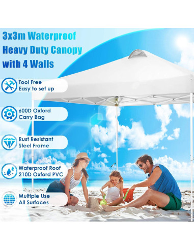 Carpa Plegable COBIZI 10x10 m Impermeable con 4 Paredes