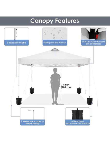 Carpa Plegable COBIZI 10x10 m Impermeable con 4 Paredes