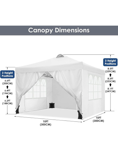 Carpa Plegable COBIZI 10x10 m Impermeable con 4 Paredes