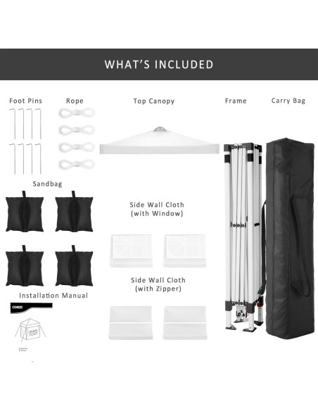 Carpa Plegable COBIZI 10x10 m Impermeable con 4 Paredes