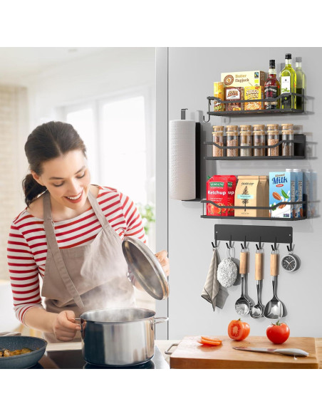 Estante Magnético MIMIyasha para Especias - 5 Piezas, Negro Estante Magnético MIMIyasha para Especias - 5 Piezas, Negro