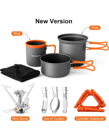 Juego de Cocina de Camping Odoland 9 Piezas con Estufa 3000W