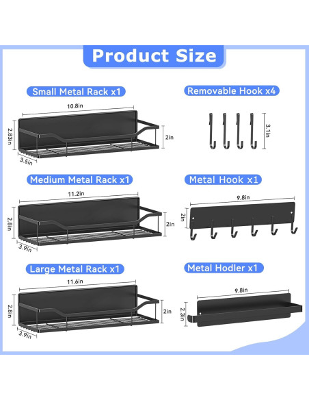 Estante Magnético MIMIyasha para Especias - 5 Piezas, Negro Estante Magnético MIMIyasha para Especias - 5 Piezas, Negro