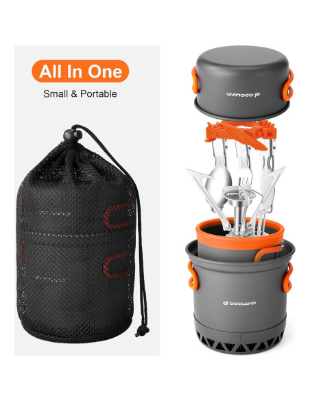 Juego de Cocina de Camping Odoland 9 Piezas con Estufa 3000W