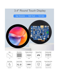 Pantalla Táctil Redonda UeeKKoo 3.4" HDMI 800x800 IPS 2