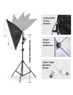 Kit de Iluminación Kshioe con 2 Softboxes y Bombillas 135W 2