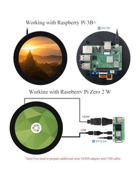Pantalla Táctil Redonda UeeKKoo 3.4" HDMI 800x800 IPS