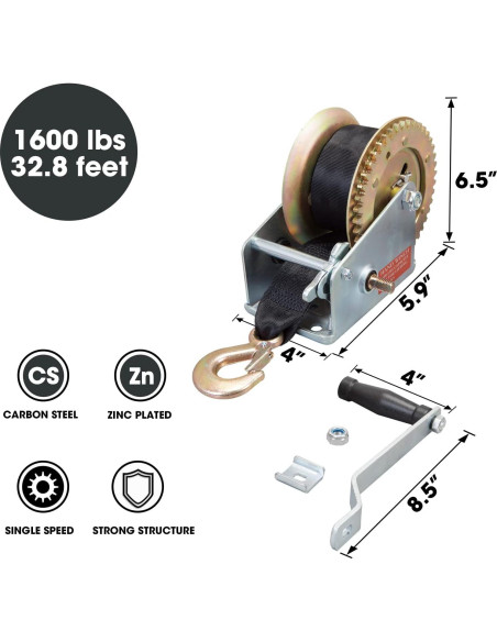 Cabrestante Manual BIG RED ATRT1161SR 1600 lbs Acero Nylon 10 m