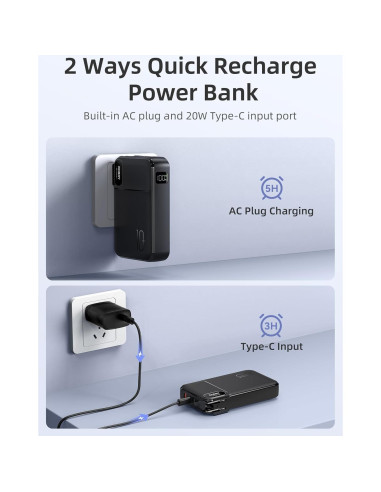 Cargador Portátil RORRY 10000mAh con Enchufe y Cables Integrados