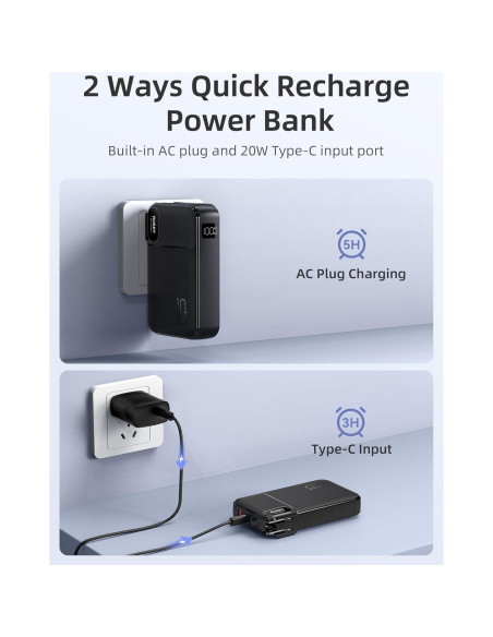 Cargador Portátil RORRY 10000mAh con Enchufe y Cables Integrados