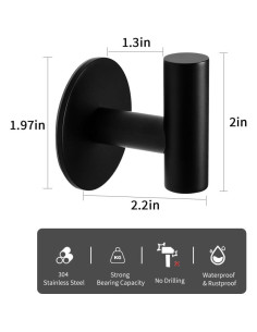 Gancho de Toalla Autoadhesivo Vuzvuv Negro Mate 2 Pcs 2