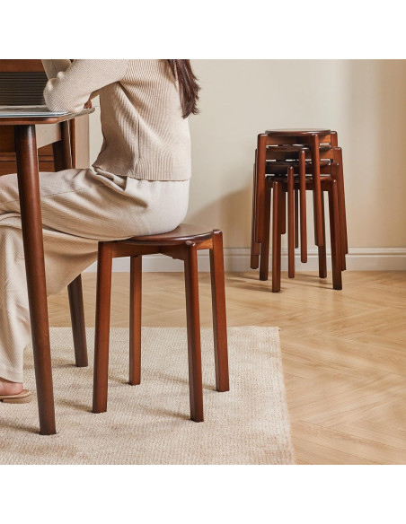 Taburetes Apilables de Madera YMYNY - 4 Piezas 27x27x45 cm