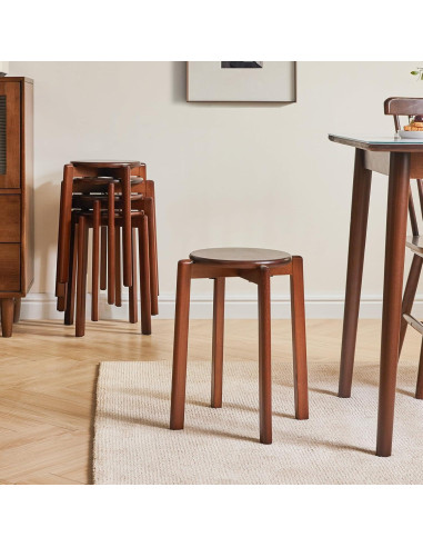 Taburetes Apilables de Madera YMYNY - 4 Piezas 27x27x45 cm