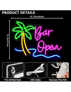 Cartel Abierto de Neón LED PMCVYH 40.64x30.99 cm USB 2