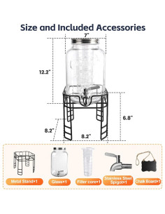 Dispensador de Bebidas de Vidrio JOFUYU 2 Galones con Grifo 2