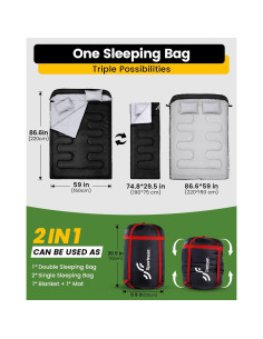 Saco de dormir doble Sportneer para 2 personas, 3 estaciones 2