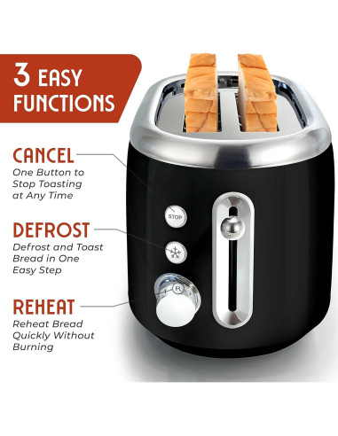 Tostadora Retro 2 Rebanadas Muellerhome Acero Inoxidable Negro