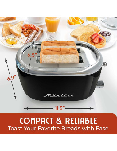 Tostadora Retro 2 Rebanadas Muellerhome Acero Inoxidable Negro