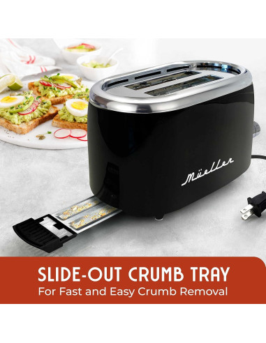 Tostadora Retro 2 Rebanadas Muellerhome Acero Inoxidable Negro