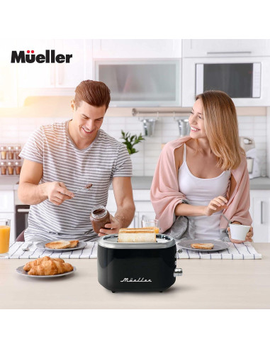Tostadora Retro 2 Rebanadas Muellerhome Acero Inoxidable Negro