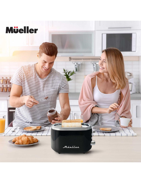 Tostadora Retro 2 Rebanadas Muellerhome Acero Inoxidable Negro Tostadora Retro 2 Rebanadas Muellerhome Acero Inoxidable Negro