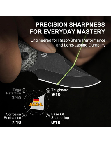 Cuchillo Fijo Kizer Drop Bear 6.6 cm AEB-L Micarta Negro EDC