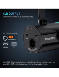 Micrófono Dinámico XLR/USB FEELWORLD PM1 con Soporte y RGB 2