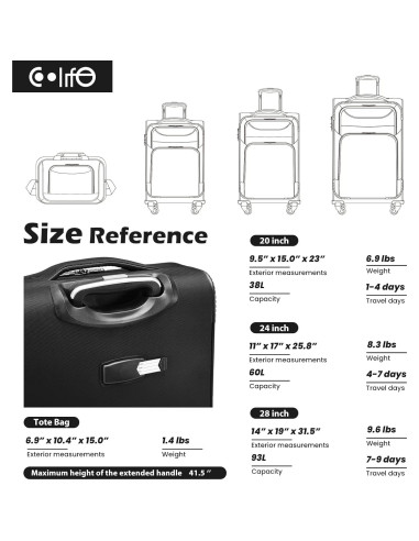 Conjunto de Equipaje Coolife 4 Piezas Maletas 20-28" y Bolsa 15"