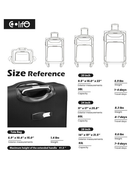 Conjunto de Equipaje Coolife 4 Piezas Maletas 20-28" y Bolsa 15"