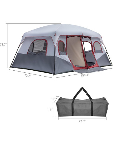 Carpa de Camping Outvita para 10 Personas, 2 Habitaciones, Impermeable
