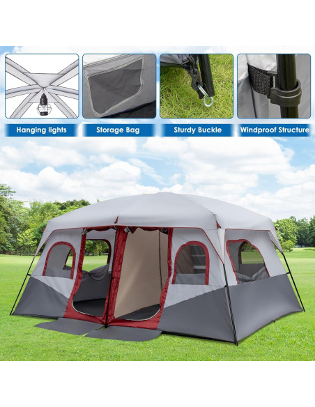 Carpa de Camping Outvita para 10 Personas, 2 Habitaciones, Impermeable