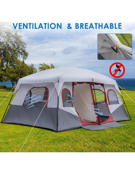 Carpa de Camping Outvita para 10 Personas, 2 Habitaciones, Impermeable