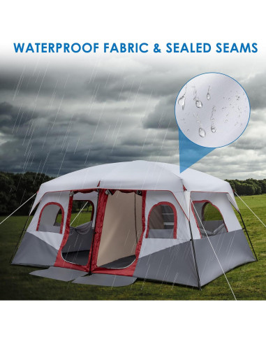 Carpa de Camping Outvita para 10 Personas, 2 Habitaciones, Impermeable