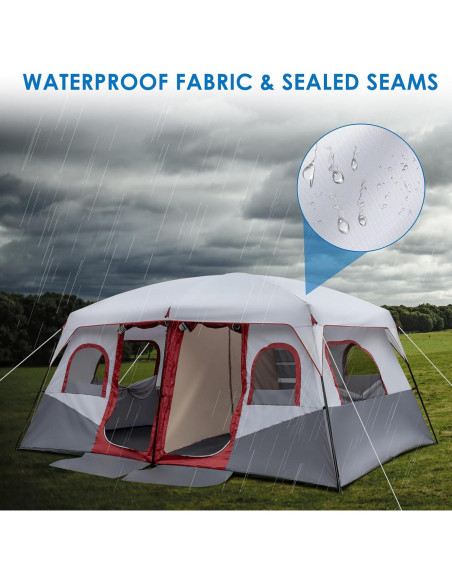 Carpa de Camping Outvita para 10 Personas, 2 Habitaciones, Impermeable