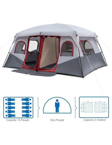 Carpa de Camping Outvita para 10 Personas, 2 Habitaciones, Impermeable