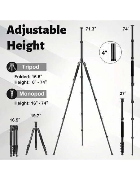 Trípode JOILCAN Profesional de Aluminio 74" Ajustable