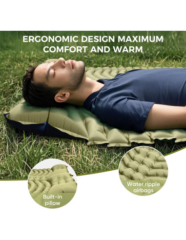 Colchón Inflable Doble Camping Ultra-Ligero con Almohada