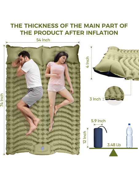 Colchón Inflable Doble Camping Ultra-Ligero con Almohada