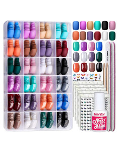Kit Uñas Postizas Cortas Teenitor 576 Pcs Mate y Brillantes