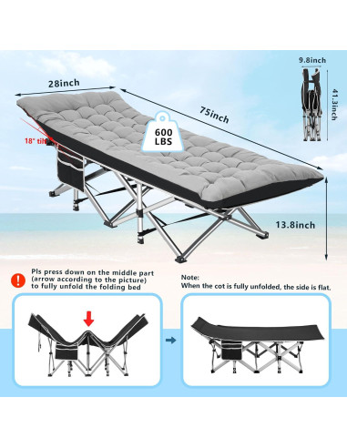 Cama de Camping HABUTWAY Plegable con Colchón 71 cm 272 kg