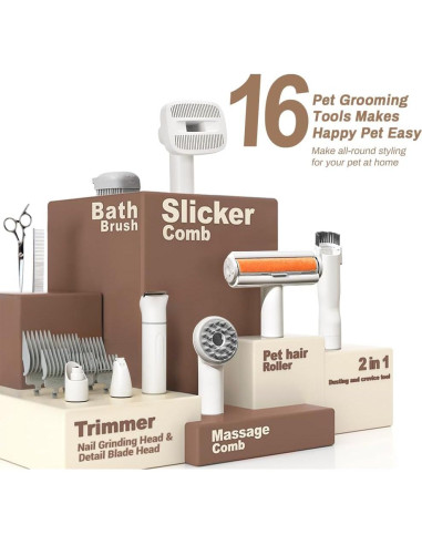 Kit de Aseo y Aspiradora para Mascotas Bunfly S1 16 en 1