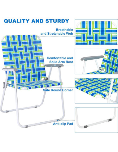 Silla Plegable de Patio VINGLI Azul Gran Tamaño 4.08 kg